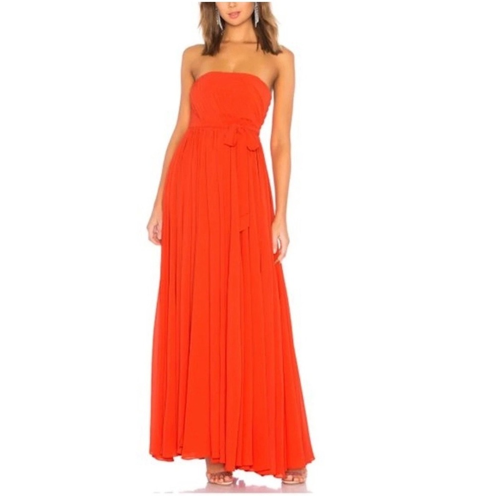 Michael Costello x REVOLVE Strapless Maxi Dress Orange Red Pleated Gown Small
